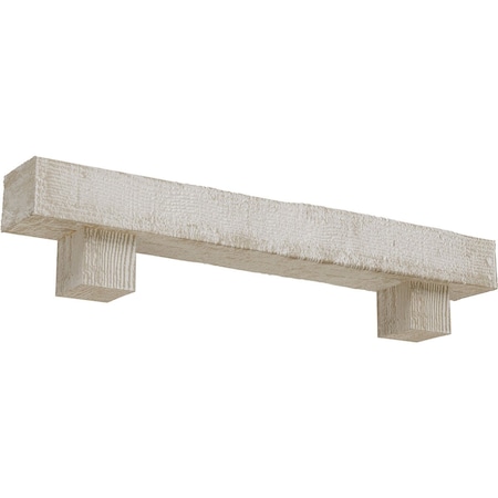 Kit W/ Alamo Corbels, White Washed, 6H  X 10D X 36W Rough Sawn Faux Wood Fireplace ManteL